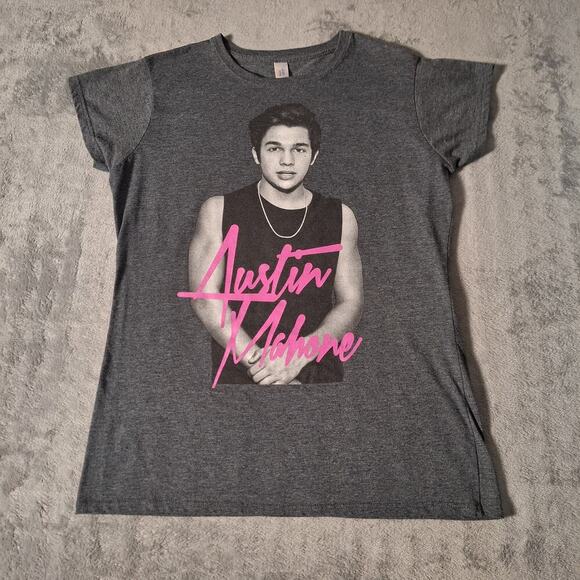 Austin Mahone T-Shirt Women's Junior Size XL Gray Pop Star Music Merchandise - Picture 1 of 6